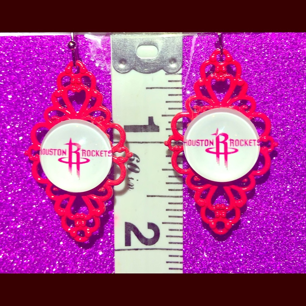 Metal Lace Red Houston Rockets Wht w/Red earrings